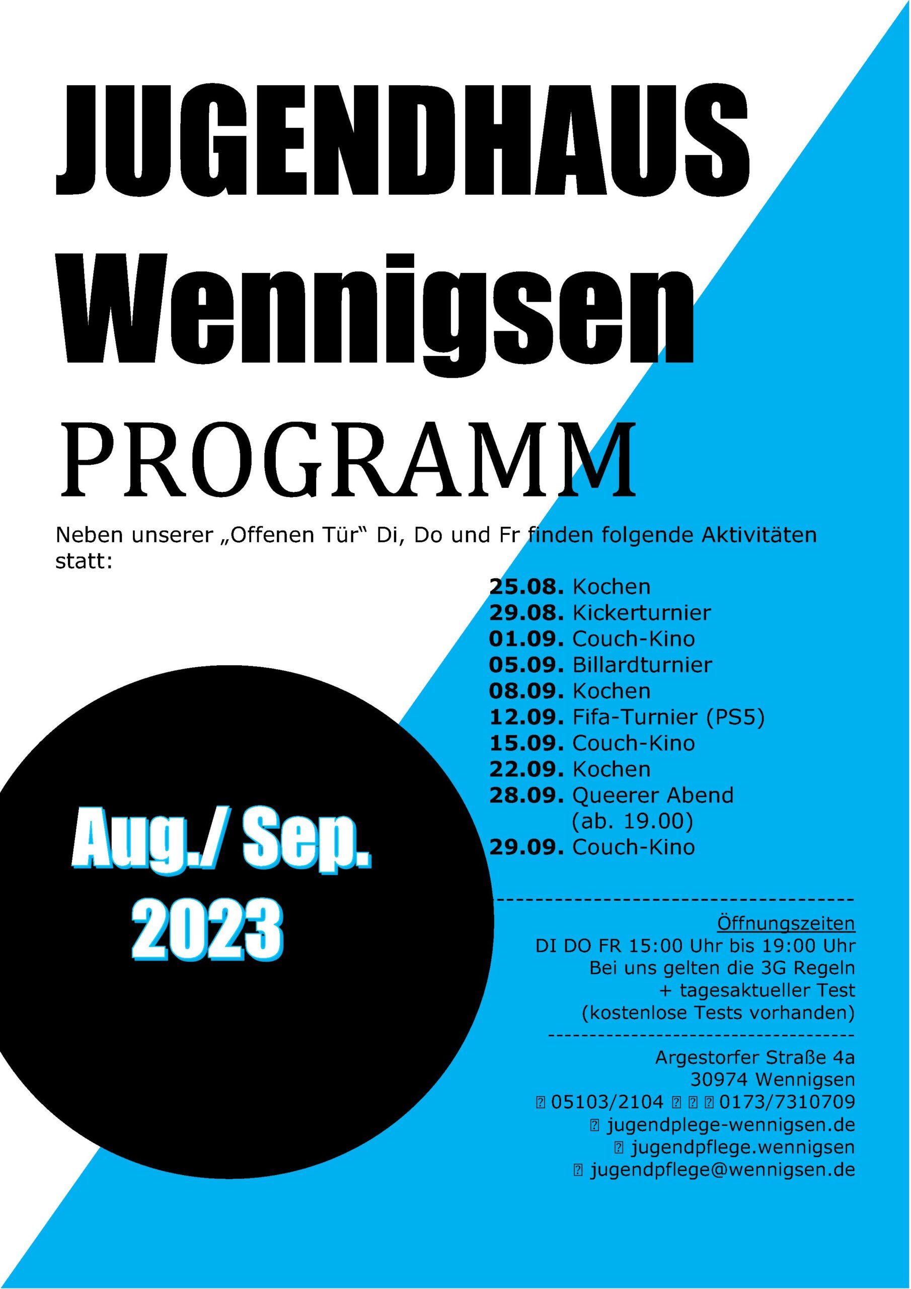 Programm Jugendraum Wennigsen Aug./Sep.
