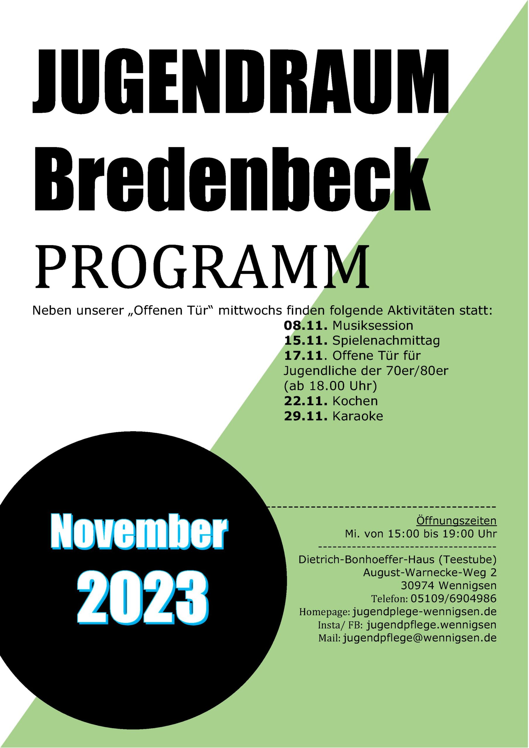 November-Programm für den Jugendraum Bredenbeck